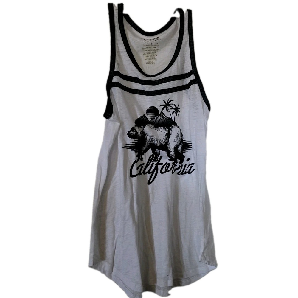 Cold Crush California Republic Grizzly Bear Palm Tree Graphic Ringer Tank Top S